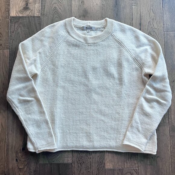 Madewell Waffle Knit Merino Cotton Crewneck Sweater Ivory Size XS - Picture 1 of 4